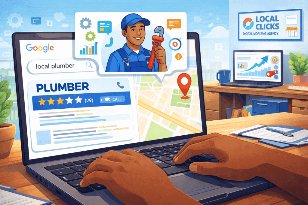 Google local 3-pack search results showing a plumber business ranking at the top of local search.